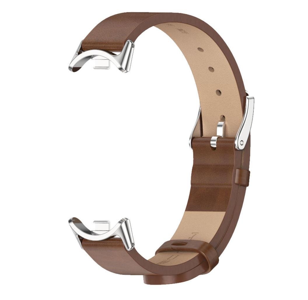 Ремешок кожаный Mijobs для фитнес браслета Xiaomi Smart Band 9 Brown/Silver (2387981733)