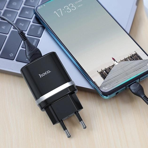 Пристрій мережевий зарядний Hoco C12Q Smart QC3.0 1 USB/3A з кабелем для заряджання USB/Type-C Чорний - фото 5