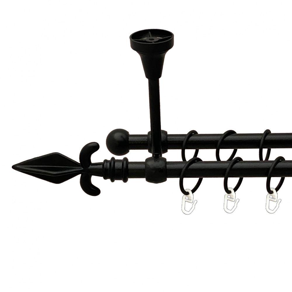 Карниз металлический Orvit Грот двухрядный литой к потолку/гладкая труба/кольцо металлическое Черный Бархат 16/16 мм 280 см (00-00014001)