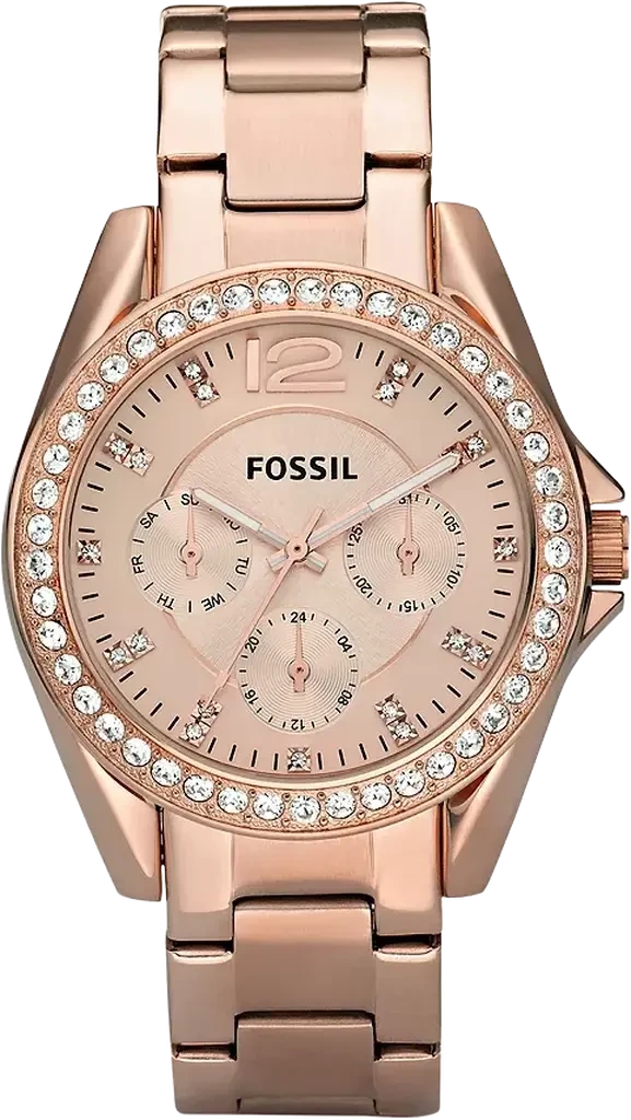 Годинник жіночий Fossil Riley ES2811 з кристалами Swarovski та хронографом Рожеве золото (ES281189)