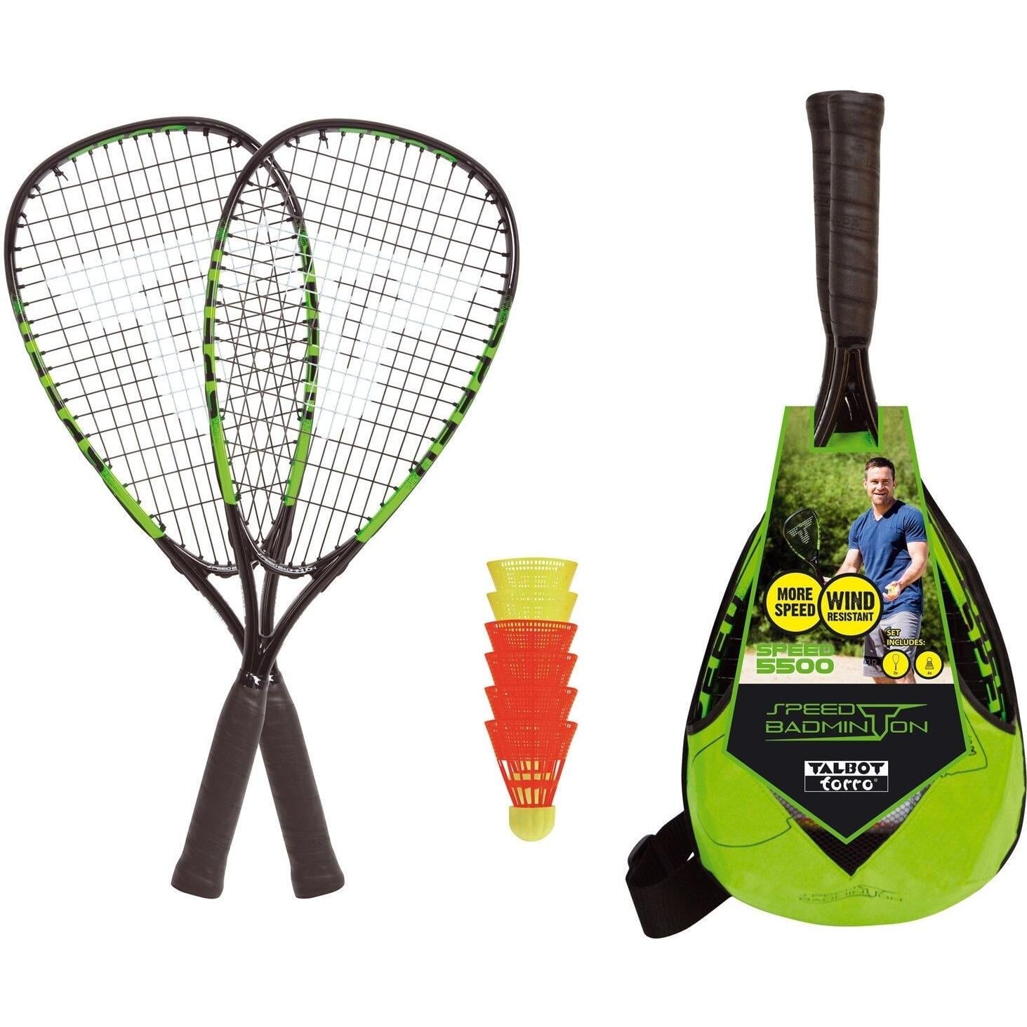 Набір для швидкісного бадмінтону Talbot SPEEDBADMINTON SET SPEED 5500 2 ракетки/набір воланів та чохол Чорно-зелений (490115 - 490118)