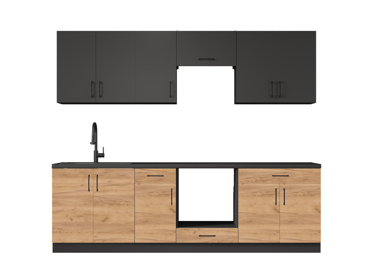 Кухня готовая Эверест К-6 Оптима без столешницы 2,6 м Антрацитовый/Крафт золотой (26027)