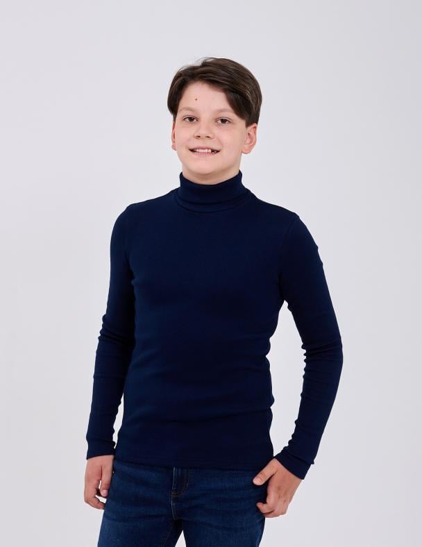 Гольф с отворотом для мальчика Smil Кашкорс с начесом 170 см Темно-синий (114029)
