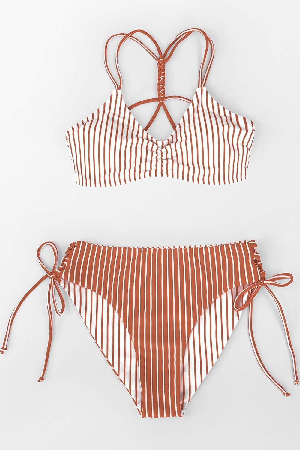 Купальник Cupshe Смужка S Біло-коричневий (ADI4007A) - фото 4 Купальник Cupshe Смужка S Біло-коричневий (ADI4007A) - фото 4