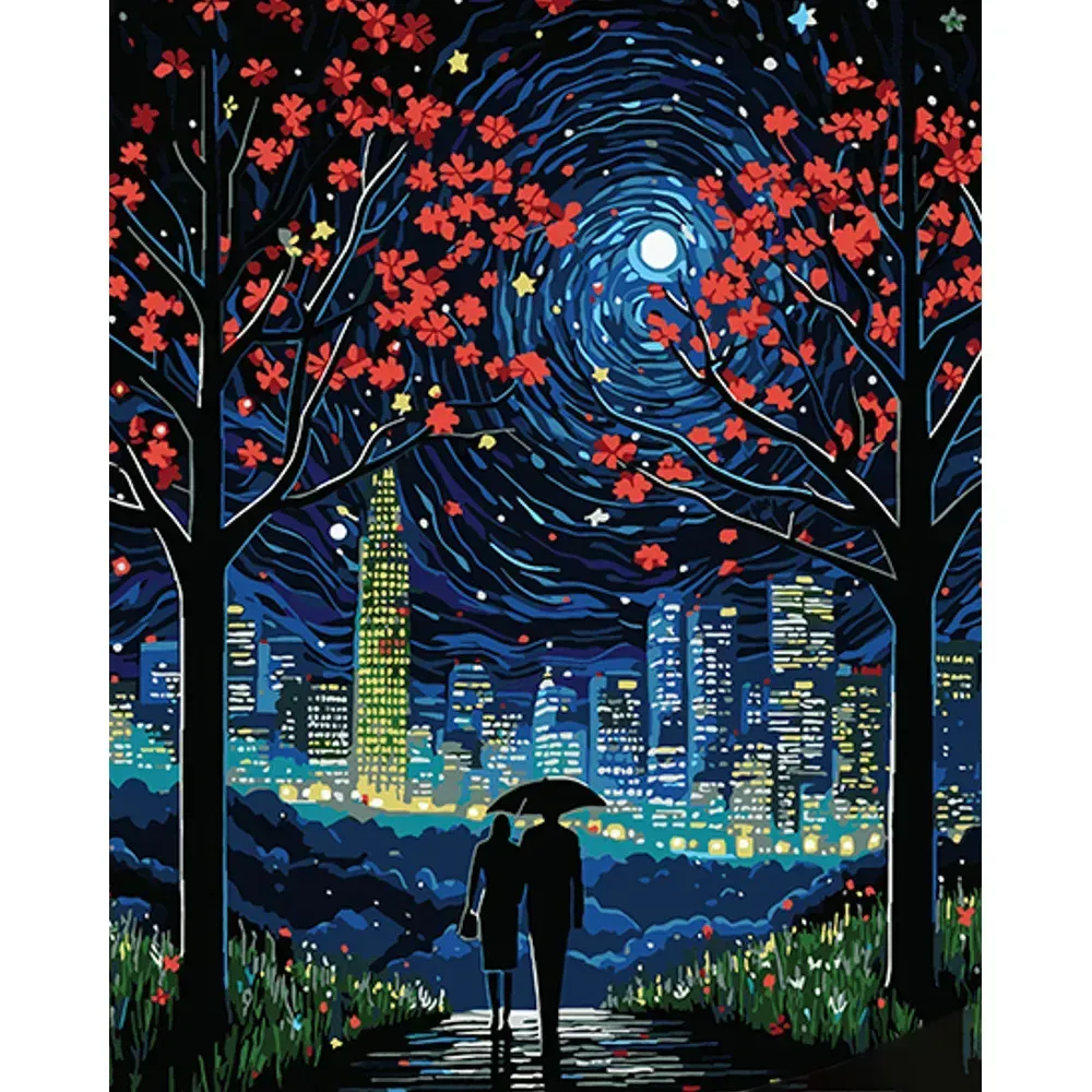 Картина по номерам Стратег Ночной город во время дождя на черном фоне 40х50 см (150-98-AH1080)