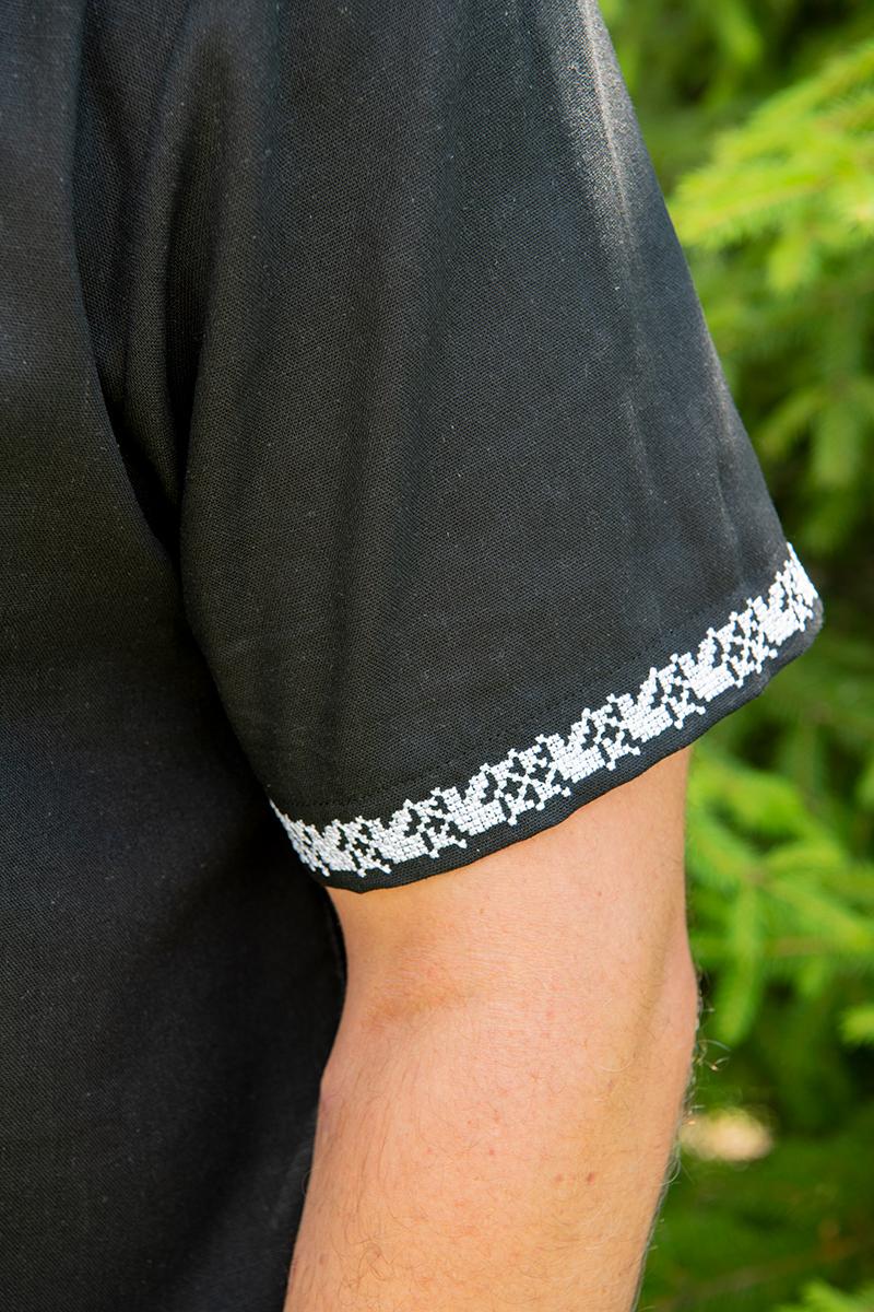 Вышиванка мужская из льна с белым орнаментом 5XL Черный (1905220744) - фото 2 Вышиванка мужская из льна с белым орнаментом 5XL Черный (1905220744) - фото 2