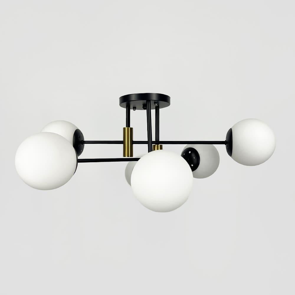 Люстра стельова молекула Light House LNF-17540/6 CP/BK/WT з латунною фурнітурою з білим плафоном Чорний