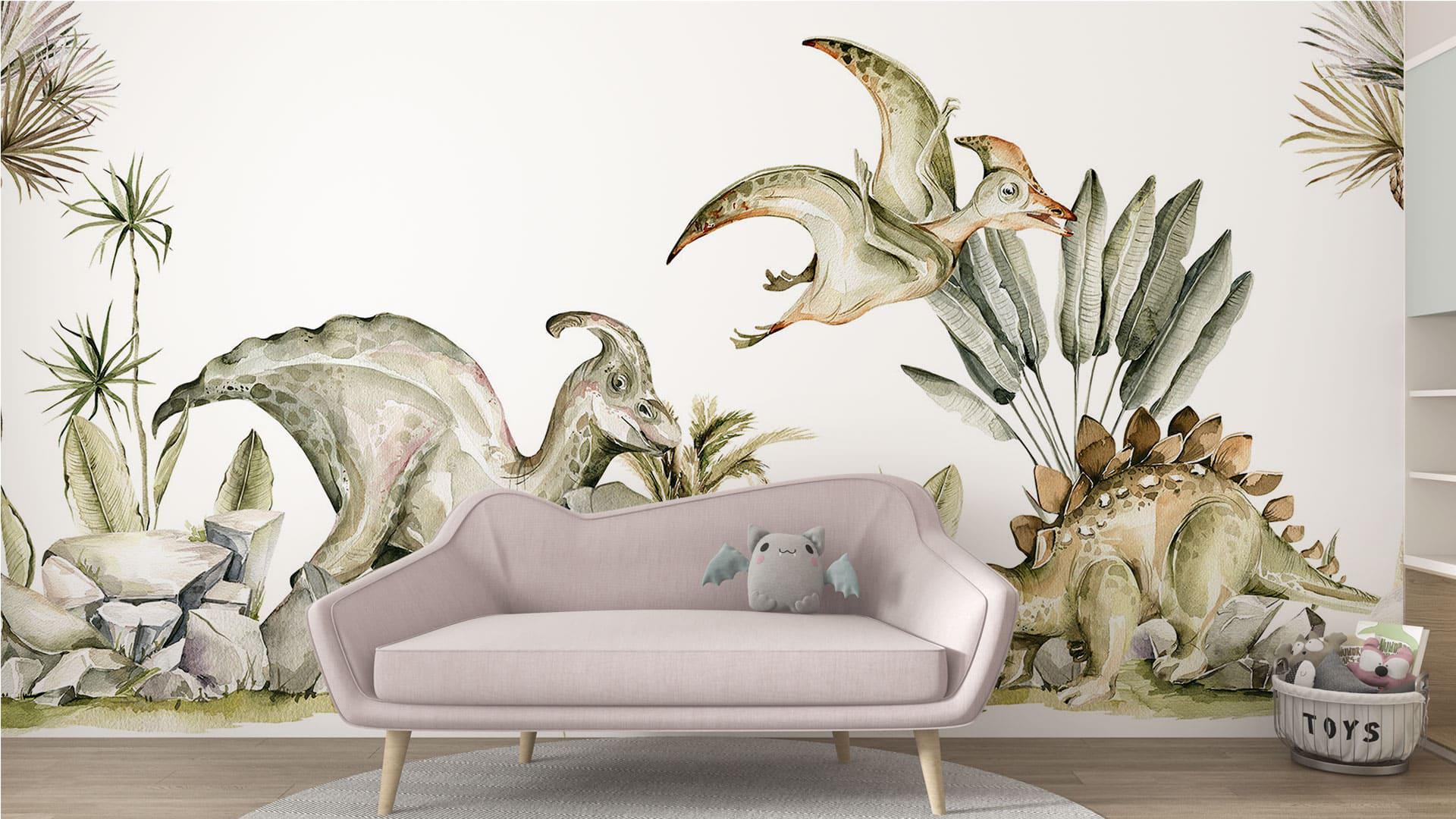 Фотообои флизелиновые Styleo Print-walls Динозавры среди листьев 0852 400х250 см (Pw-0852/4)