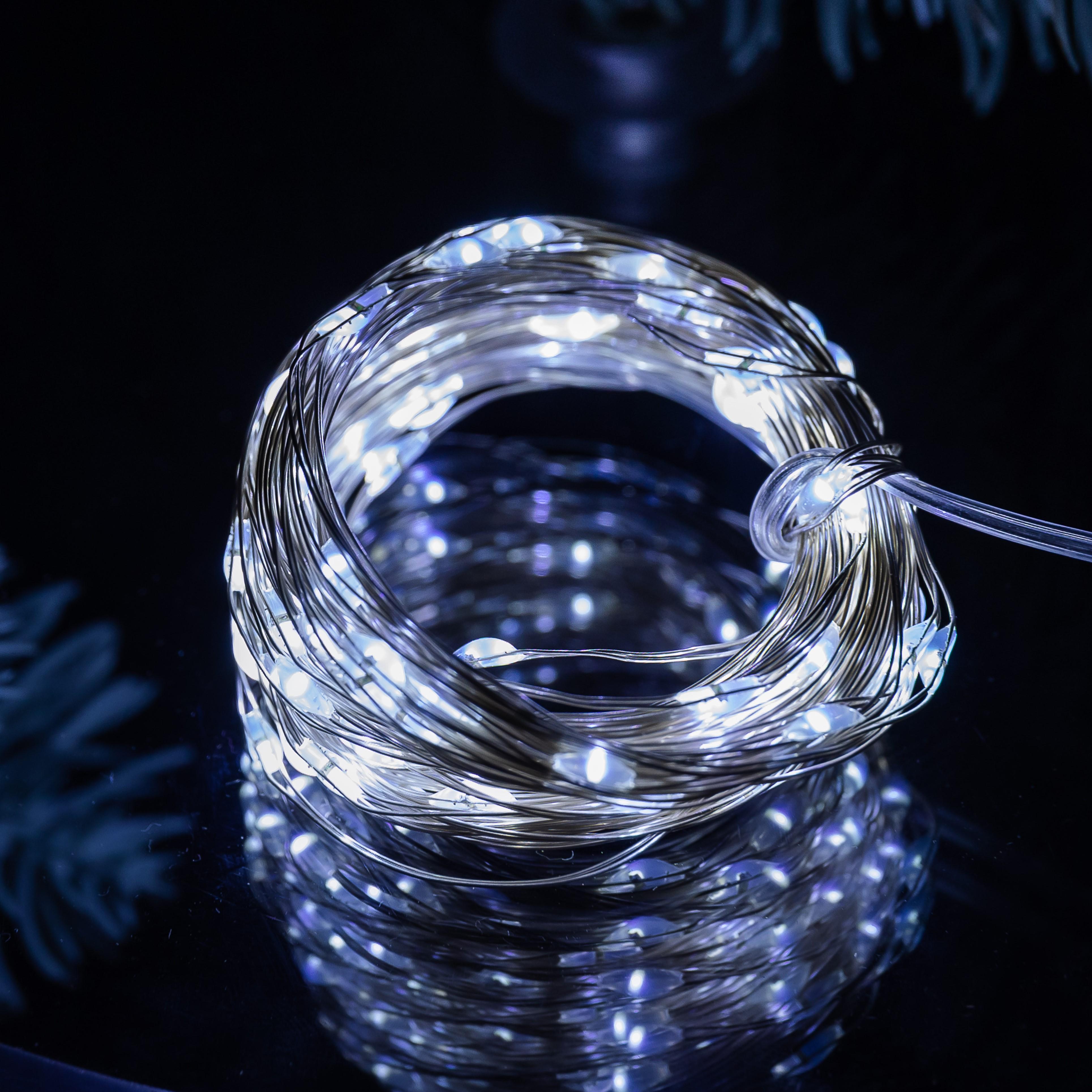 Гирлянда Роса нить 100 LED на батарейках 10 м Белый (100L10MWW)