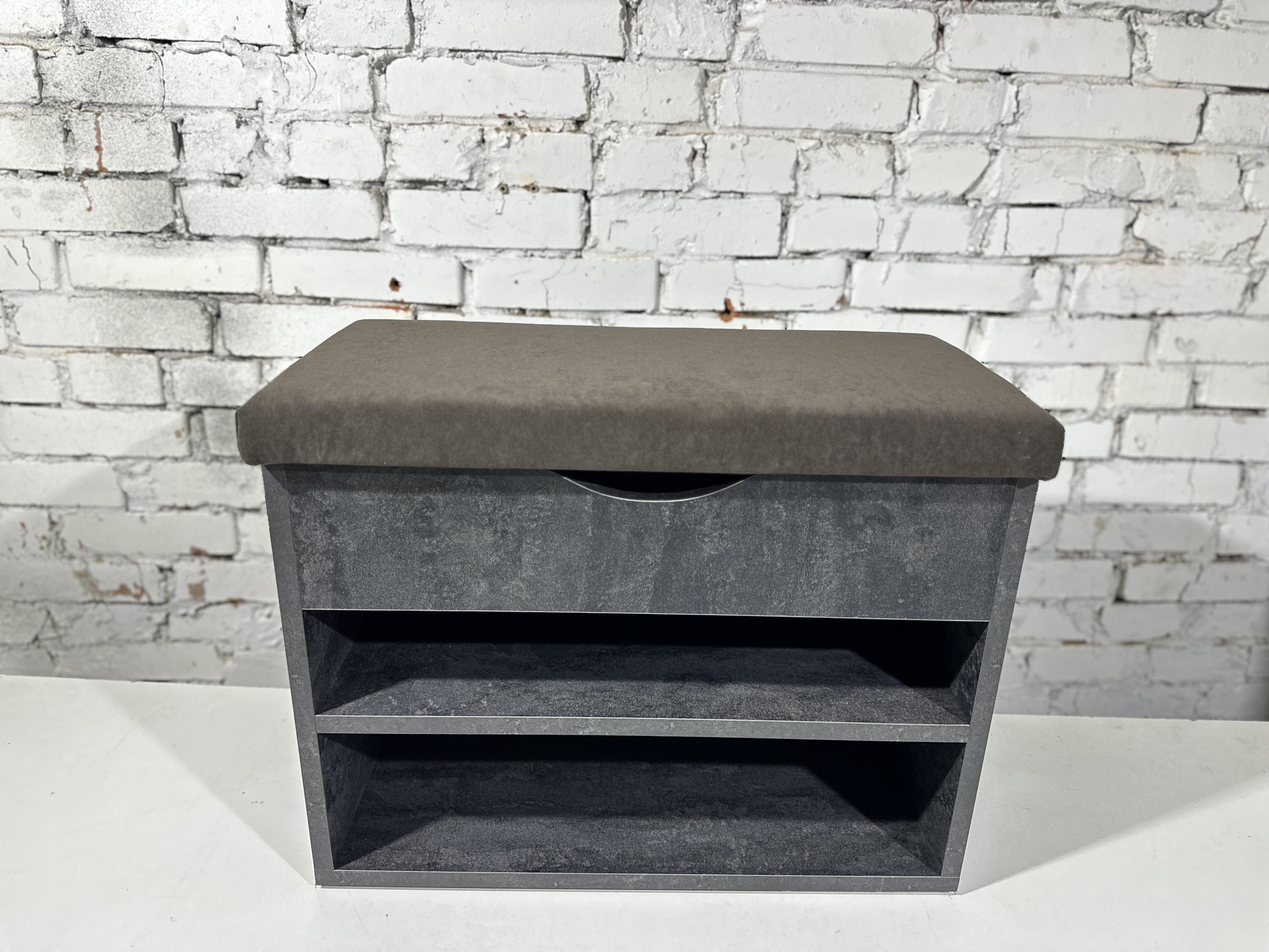 Тумба для обуви ДСП/ткань 30х60х45 см Черный угольный/Шоколад - фото 3 Тумба для обуви ДСП/ткань 30х60х45 см Черный угольный/Шоколад - фото 3