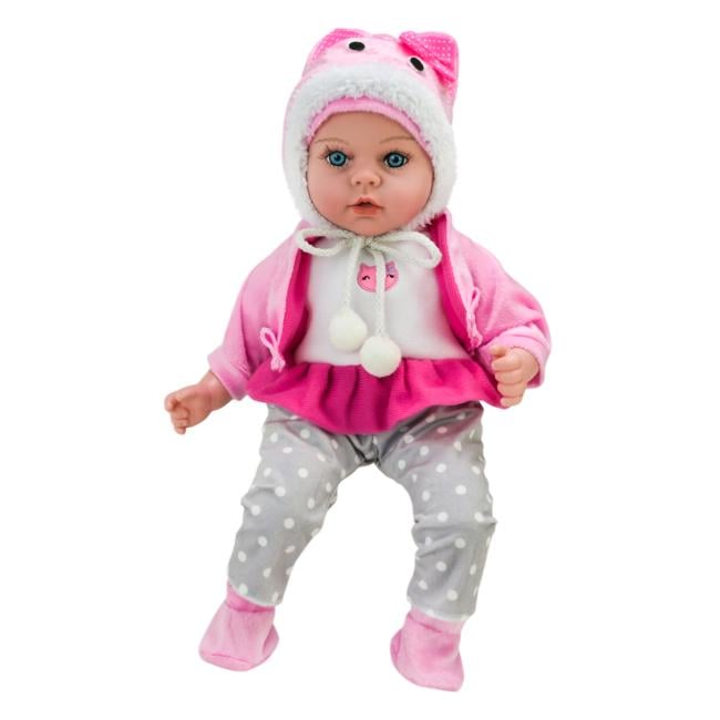 Пупс Країна Іграшок Чудо малюк з пластику та текстилю в рожево-сірому костюмчику 46 см (150-98-PL-525-117)