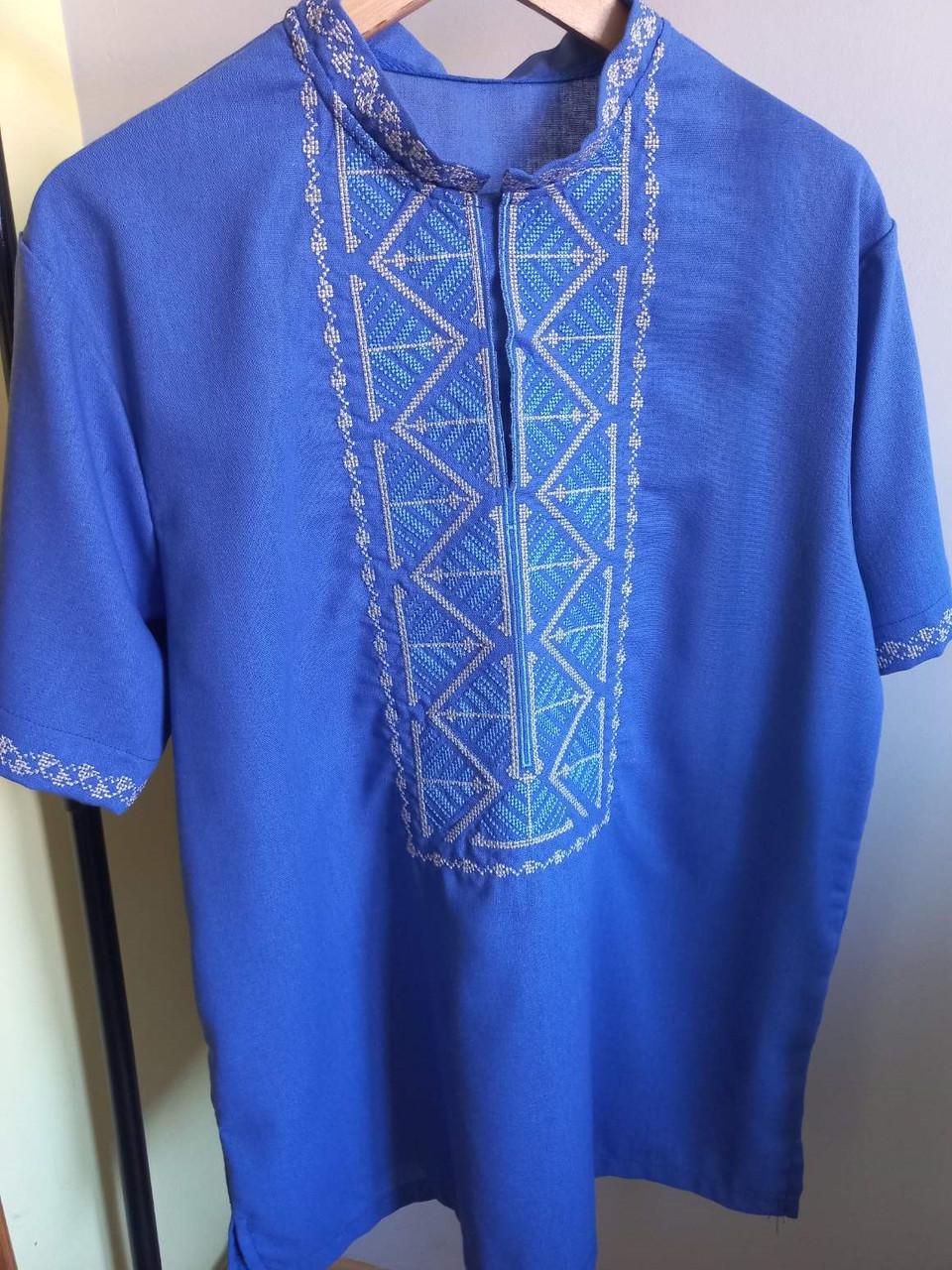 Вышиванка льняная мужская с орнаментом с коротким рукавом под джинс 4XL Голубой (1894346599) - фото 6 Вышиванка льняная мужская с орнаментом с коротким рукавом под джинс 4XL Голубой (1894346599) - фото 6