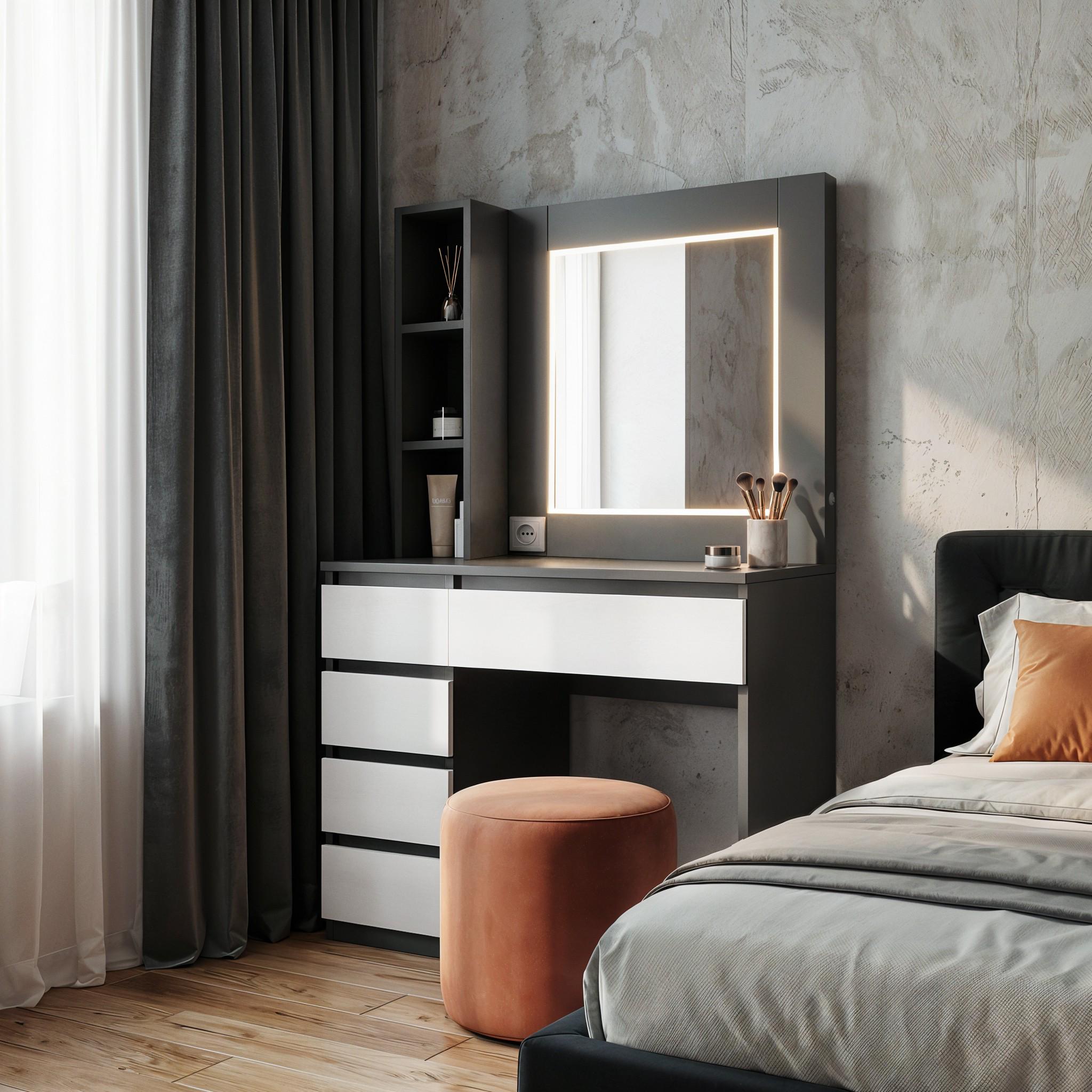 Туалетный столик с LED-подсветкой STPPLED 900x500x1600 мм Графит/Белый