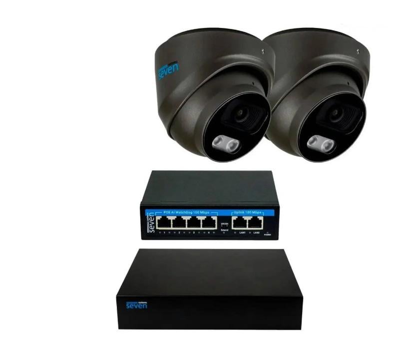 Комплект видеонаблюдения SEVEN IP-7215B2-5MP на 2 купольные 5 Мп IP-камеры