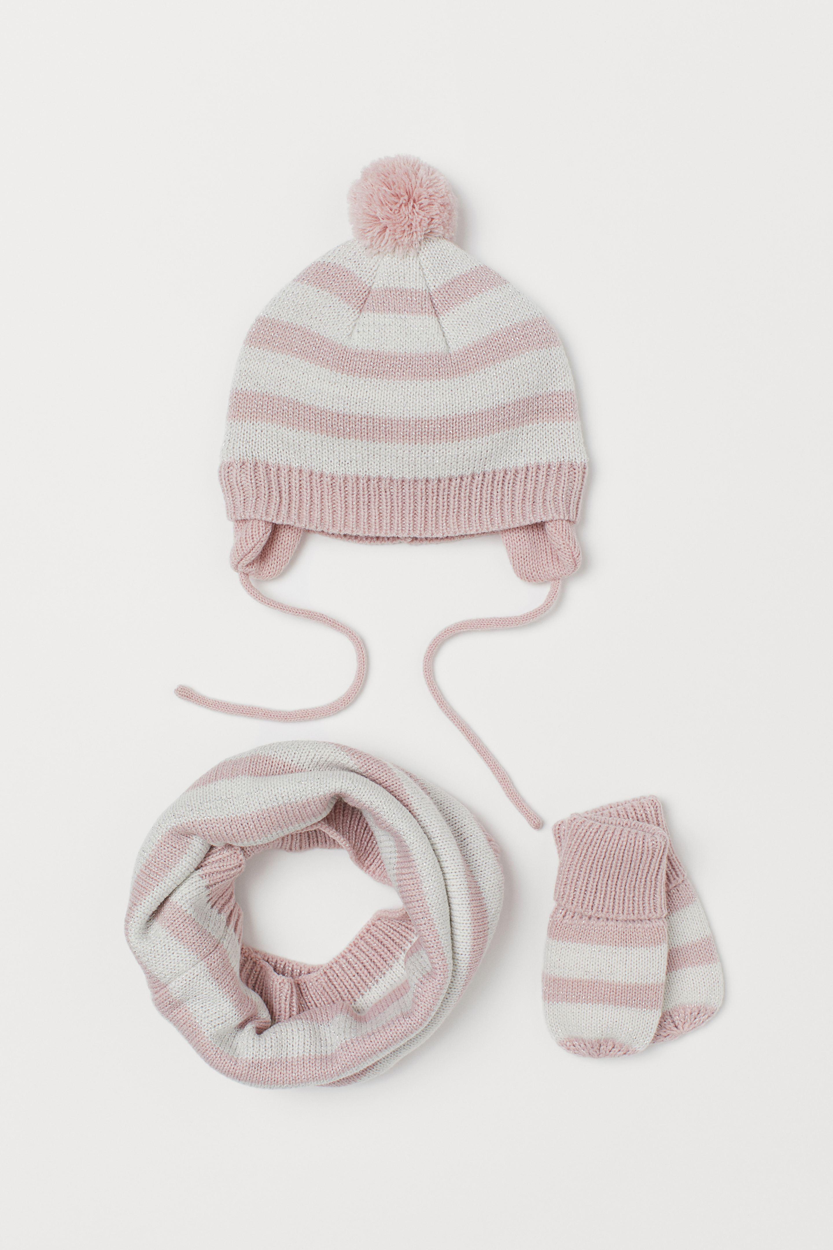 Шапка/Хомут/Варежки H&M Плоска 74-80 см Бело-розовый (7783030)