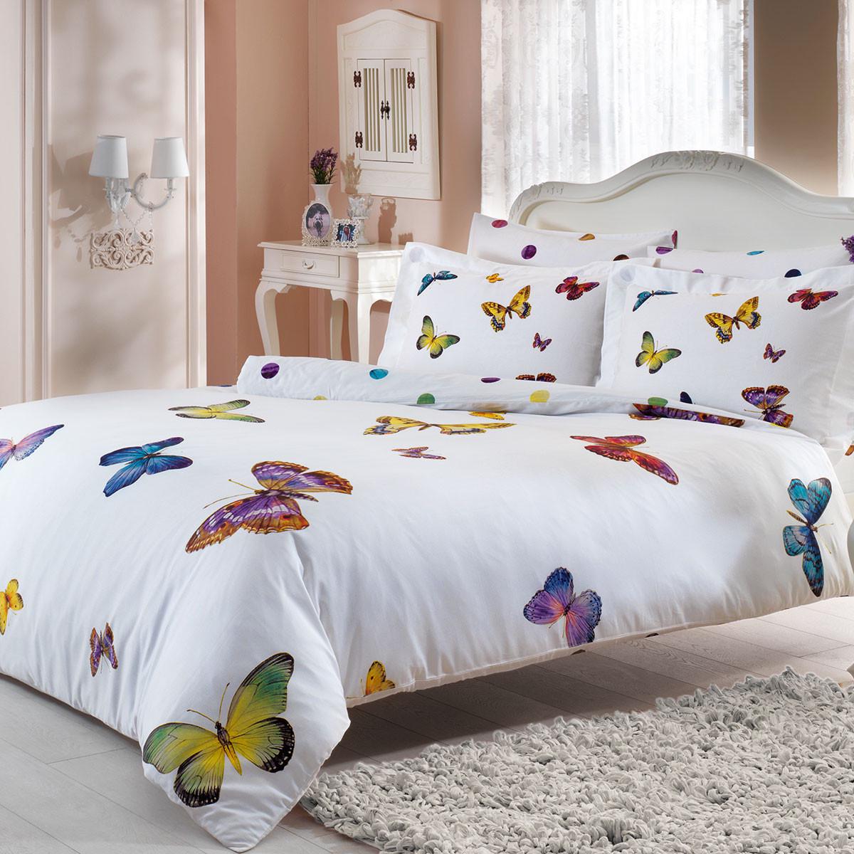 Постельное белье Tivolyo Home Butterfly делюкс сатин евро Белый