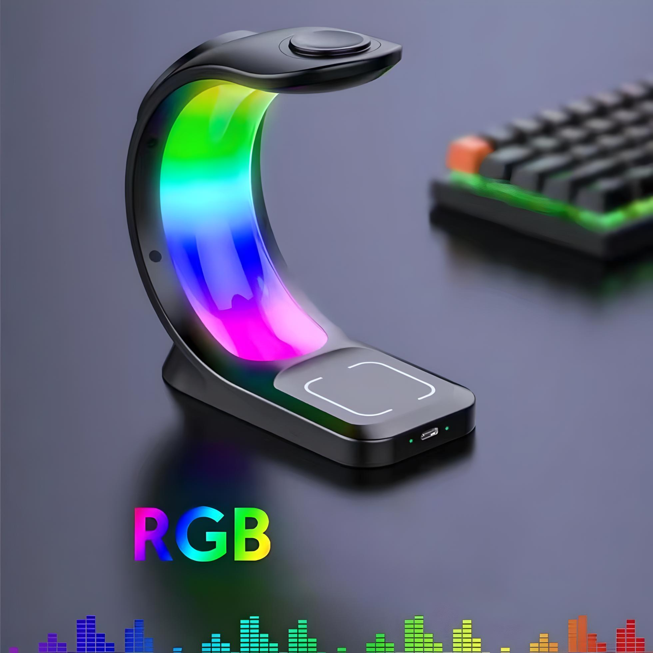 Зарядное устройство для iPhone/наушников AirPods/смарт-часов AppleWatch с RGB ночником Black (2066738493) - фото 5 Зарядное устройство для iPhone/наушников AirPods/смарт-часов AppleWatch с RGB ночником Black (2066738493) - фото 5