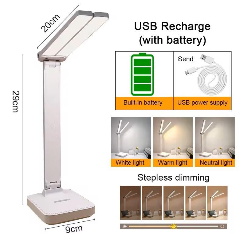 Лампа настільна зі акумулятором два плафона/сенсорним управлінням поворотом на 180° 2000 mAH - фото 2 Лампа настільна зі акумулятором два плафона/сенсорним управлінням поворотом на 180° 2000 mAH - фото 2