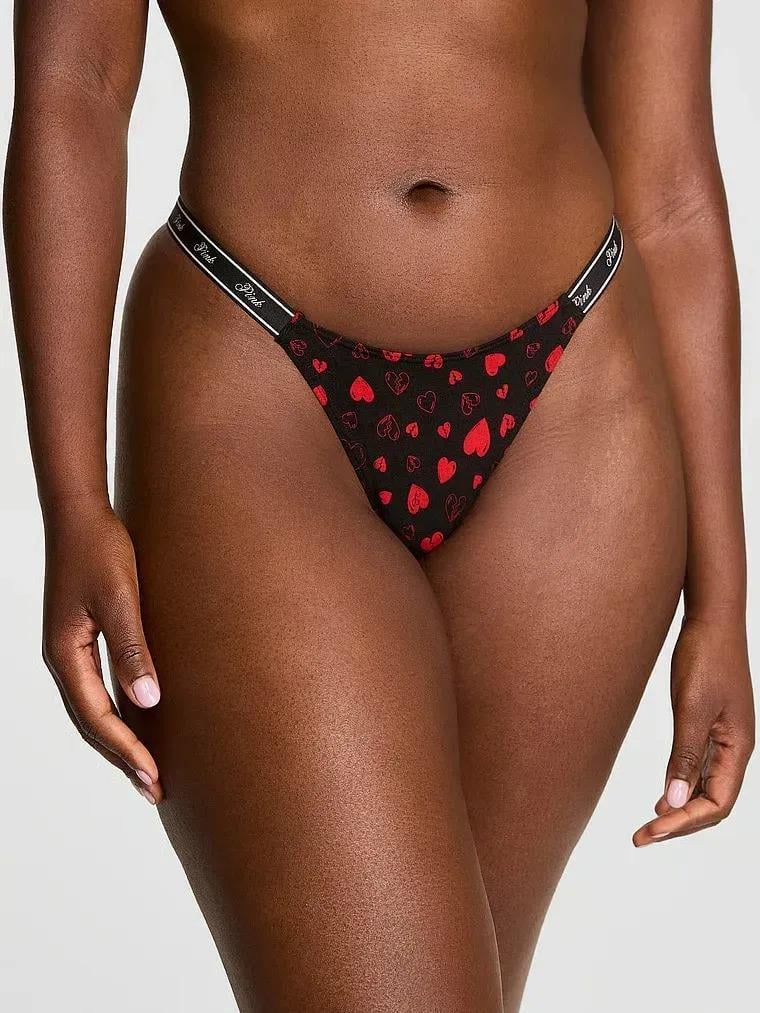 Трусики стринги Victoria's Secret Pink Logo Cotton High-Leg Micro Thong Panty M Черный (27169983)