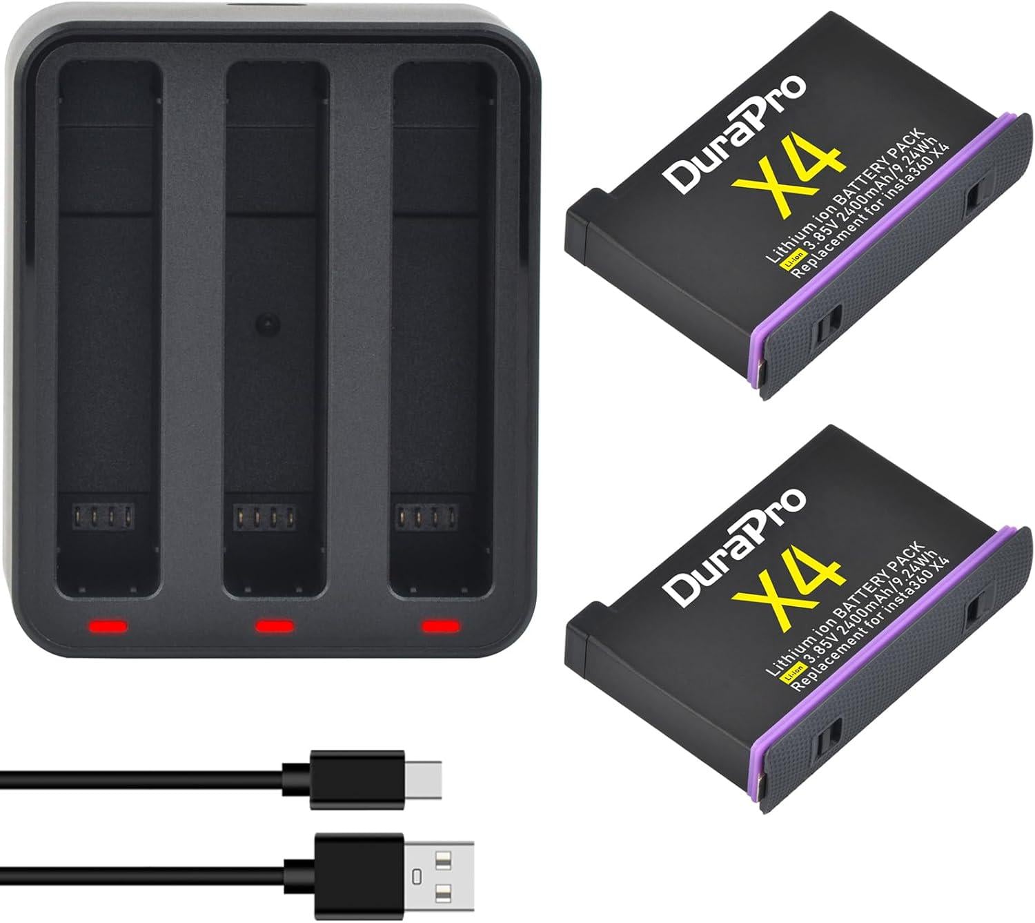 Зарядный хаб DuraPro на 3 слота с 2 аккумуляторами 2400 мАч для Insta360 X4 (5/445)