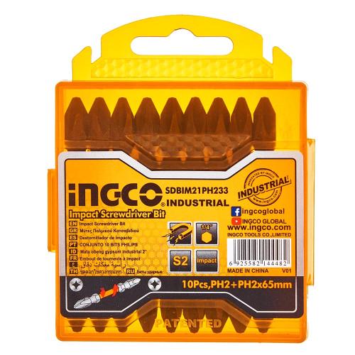 Биты ударные двухсторонние INGCO INDUSTRIAL S2 PH2х65 мм 10 шт. (000162359)