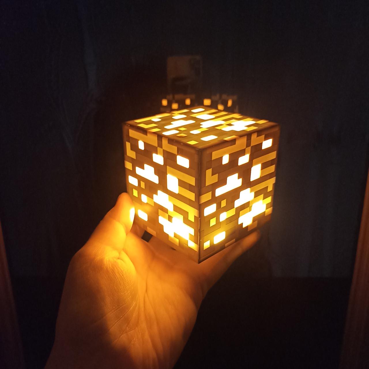 Ночник USB Куб Майнкрафт LED акумуляторный 7,5 см Желтый (2612939272) - фото 3