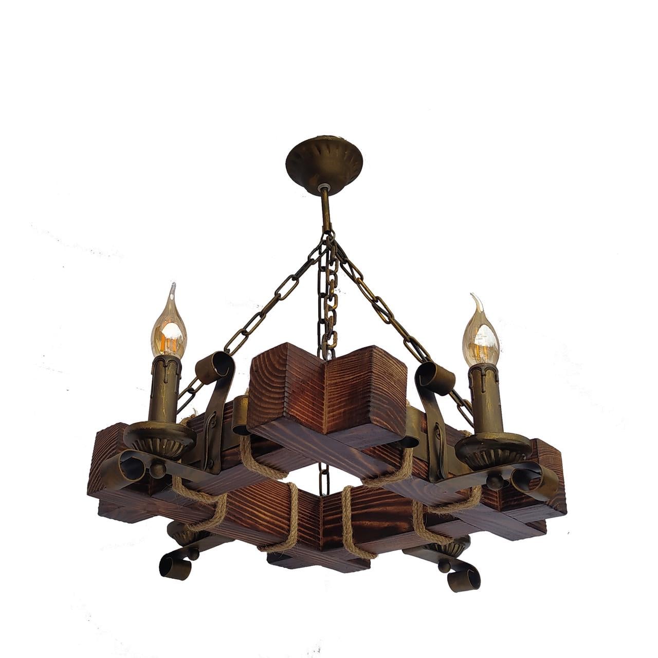 Люстра подвесная деревянная свечи Lighthouse LPR-20102/4 Коричневый (112181)