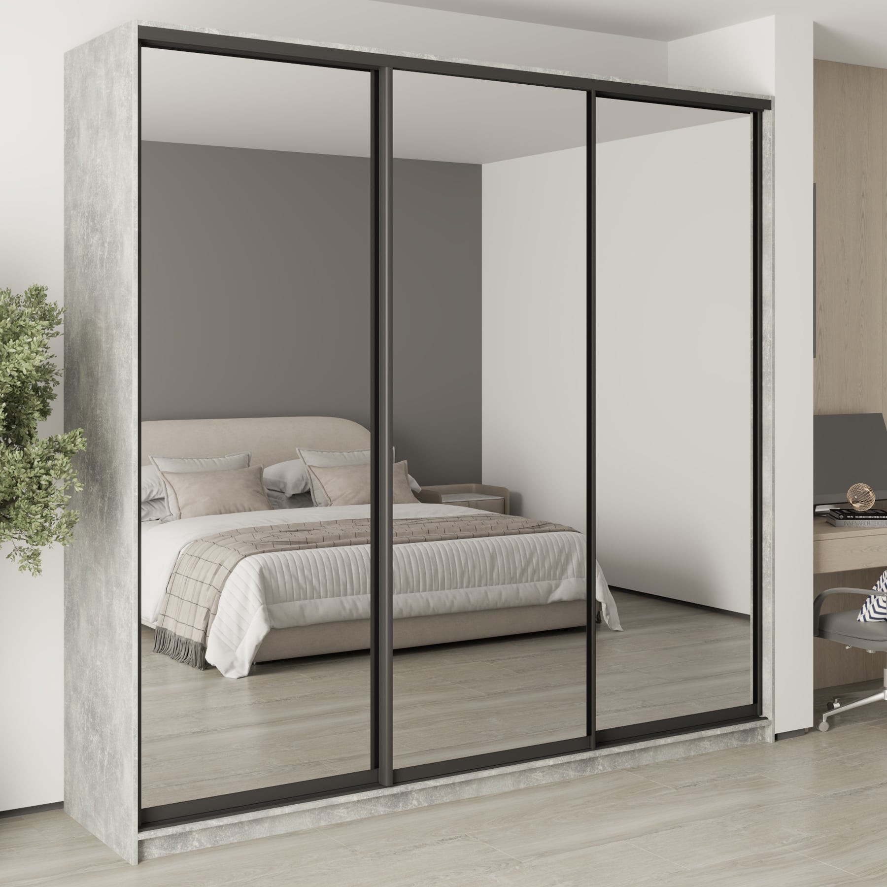 Шкаф-купе трехдверный Mebel Star Комбо BG MBS-9865 250х60х240 см Бетон (1009854)