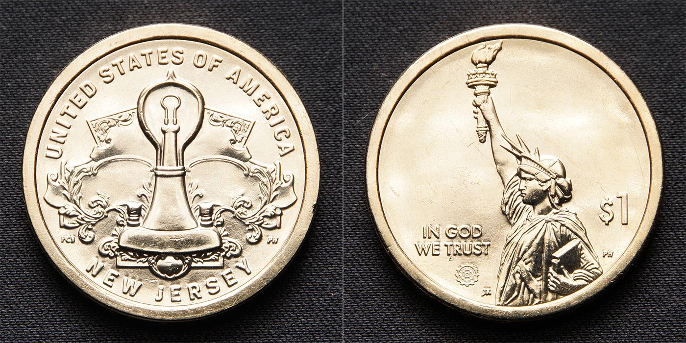 Коллекционная монета США 2019 1 доллар инновации лампочка Нью-Джерси D UNC Коллекционная монета США 2019 1 доллар инновации лампочка Нью-Джерси D UNC