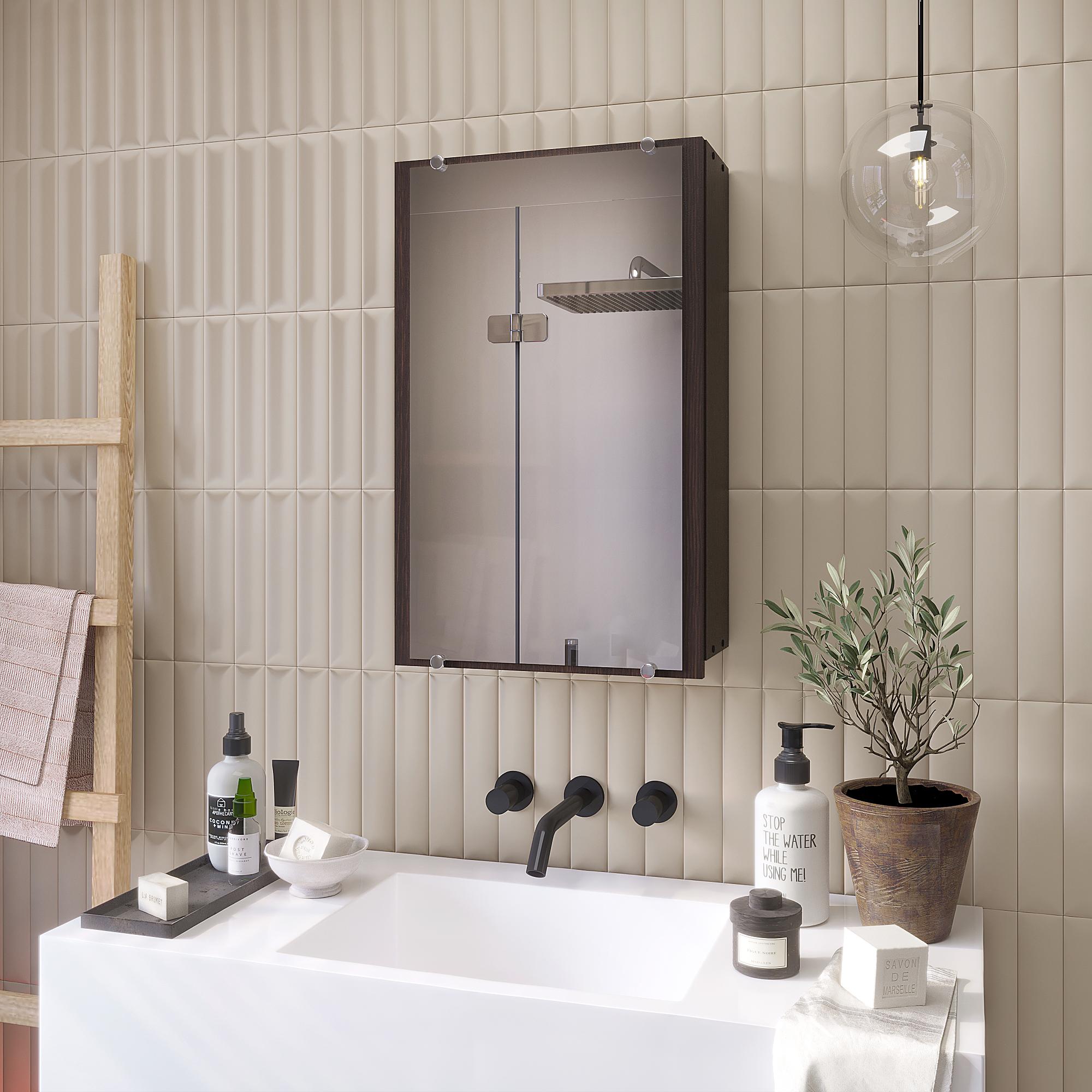 Шафа с дзеркалом у ванну Компаніт 40х17х64 см Венге - фото 2