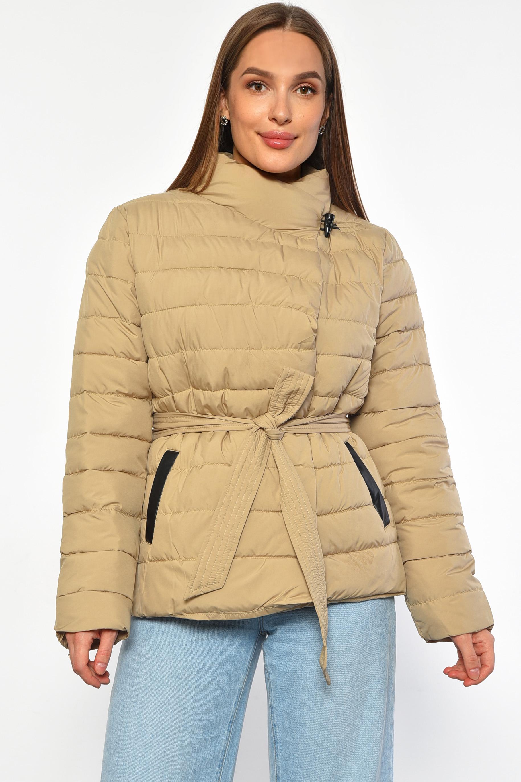 Куртка женская демисезонная на поясе XL Бежевый (187109)
