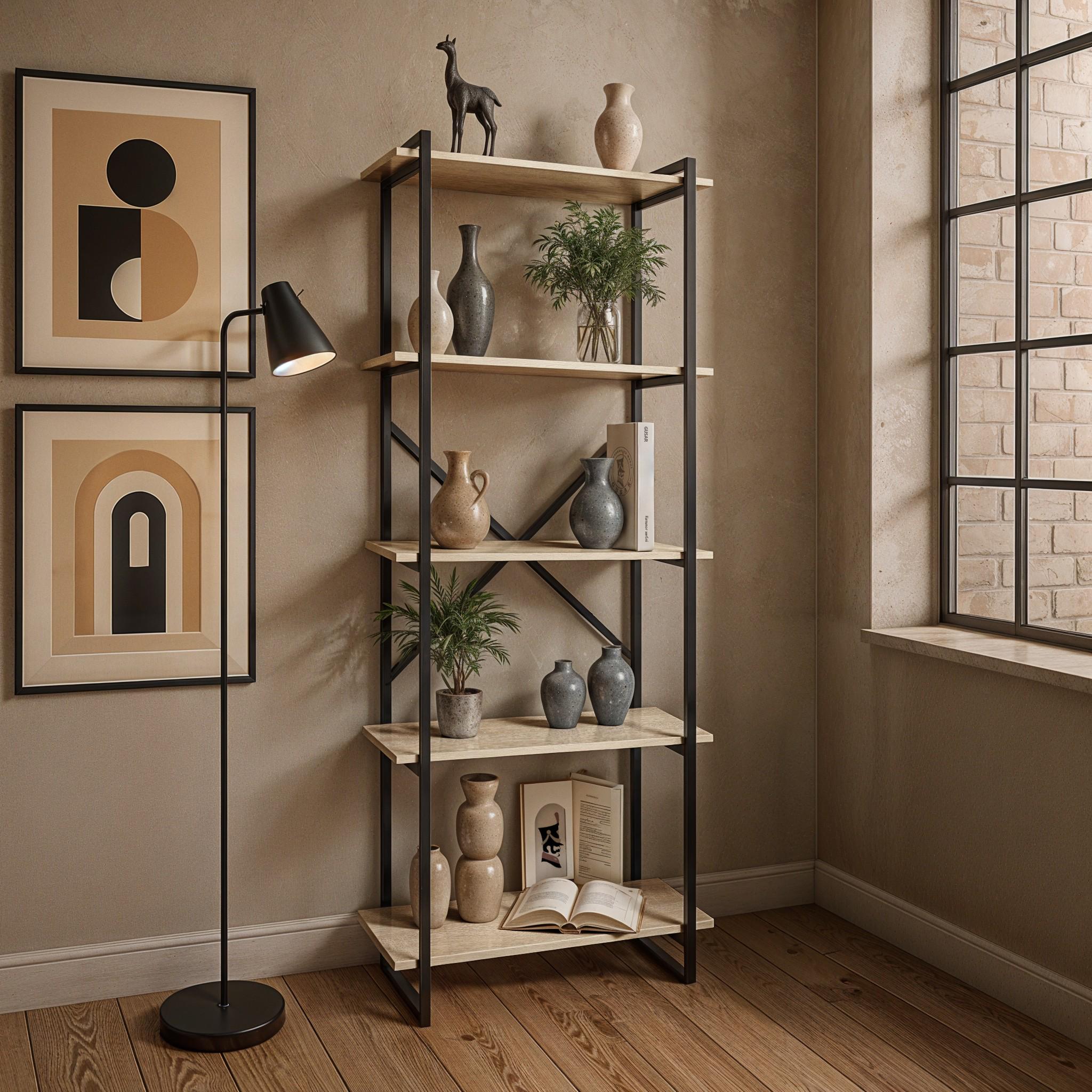 Стелаж у стилі лофт на 5 полиць Ant-1 700х300х1800 мм Дуб Сонома