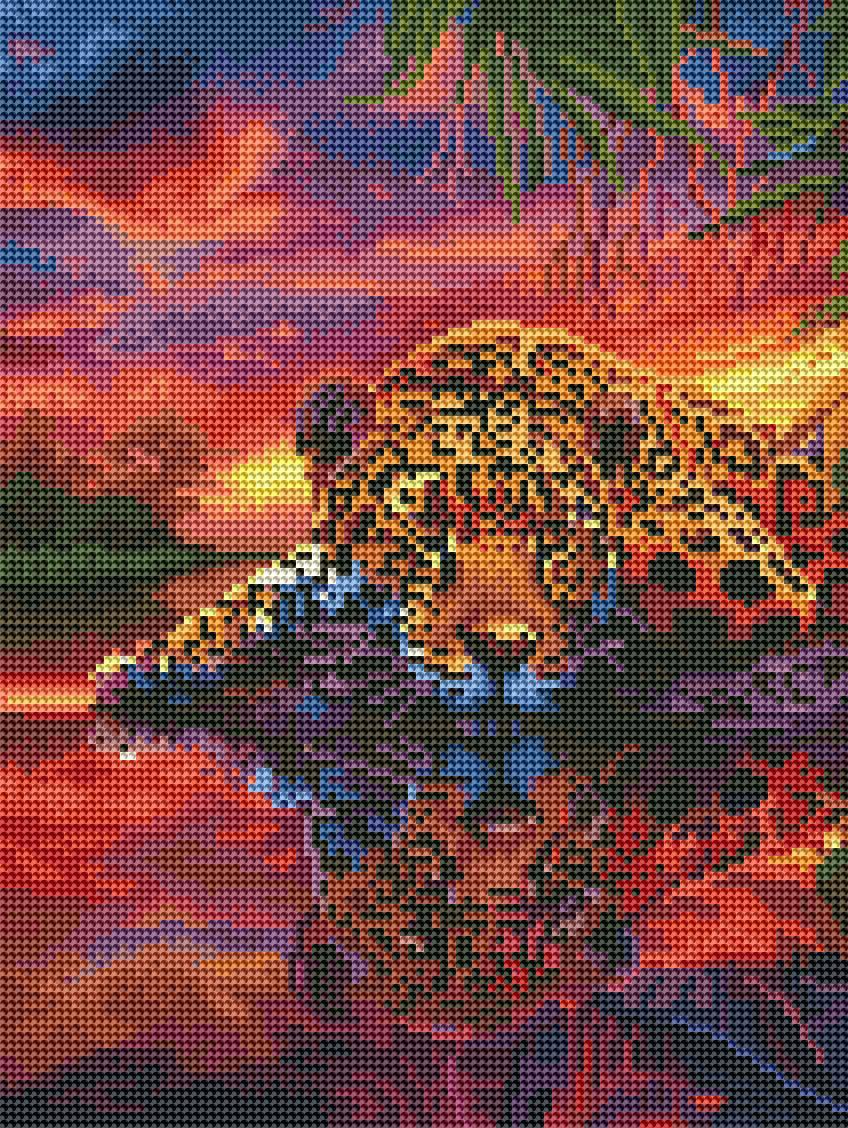 Алмазна мозаїка Brushme Леопард на фоні барвистому 30x40 см (RDBS7006)