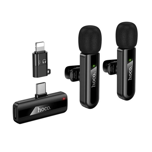 Микрофонная система беспроводная Hoco L20A Fair Dual-Mic Lightning-Type-C Black