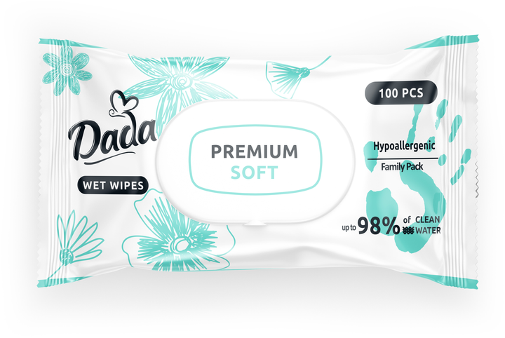 Вологі серветки для дітей Dada Premium Soft клапан 100 шт. (2296847309)