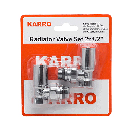 Комплект кранов для полотенцесушителя Karro 1/2” ВВ цилиндр Хром (TU-13812)