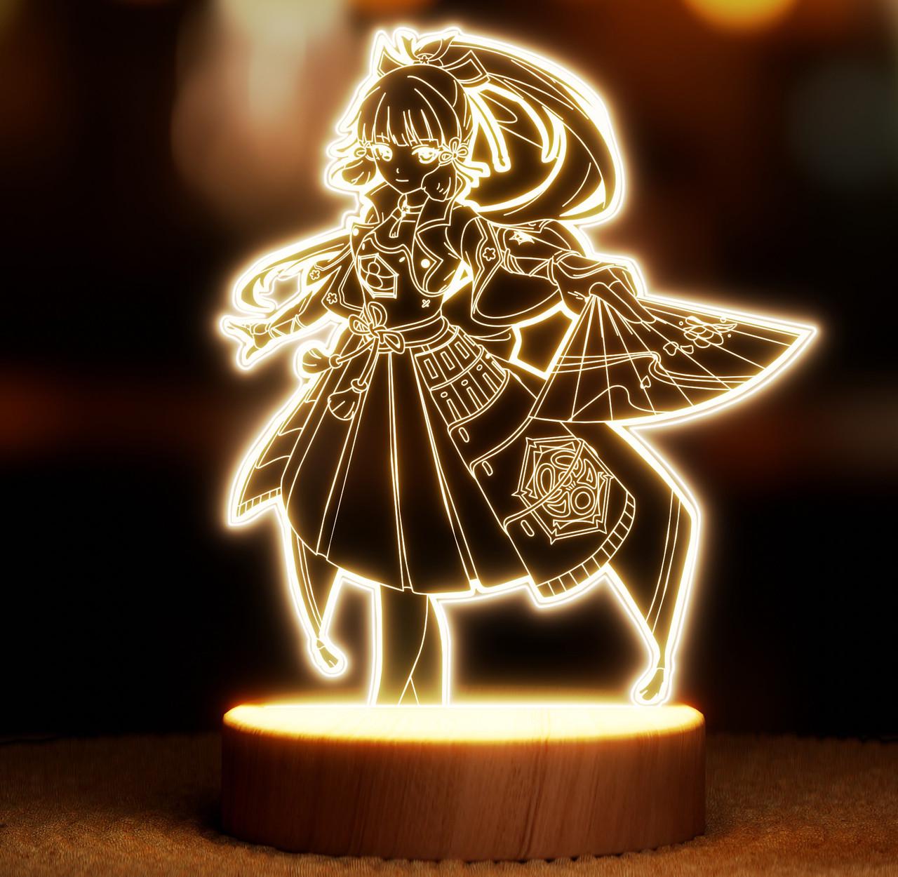 Нічник-світильник Lampic Геншин Камісато Аяка з віялом USB дерево/акрил 15х21 см Жовтий (32377392)