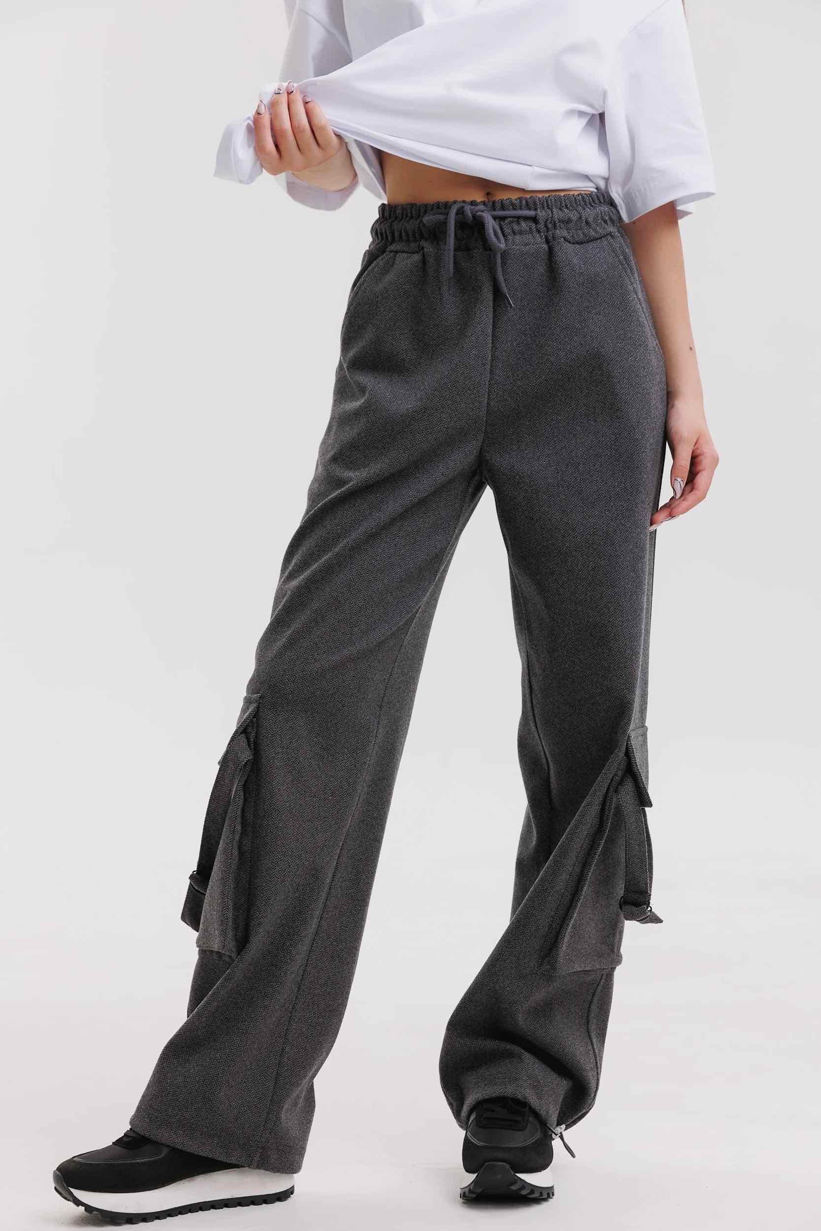 Штани карго утеплені для дівчинки 164 см Сірий (127033)