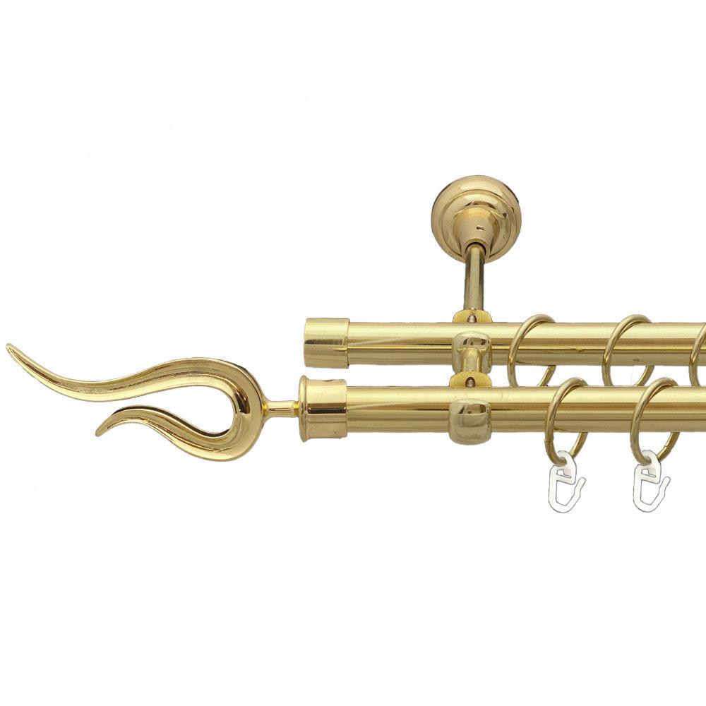 Карниз металлический Orvit Виоло двухрядный открытый/гладкая труба/кольцо металлическое Золото 19/19 мм 200 см (00-00013087)