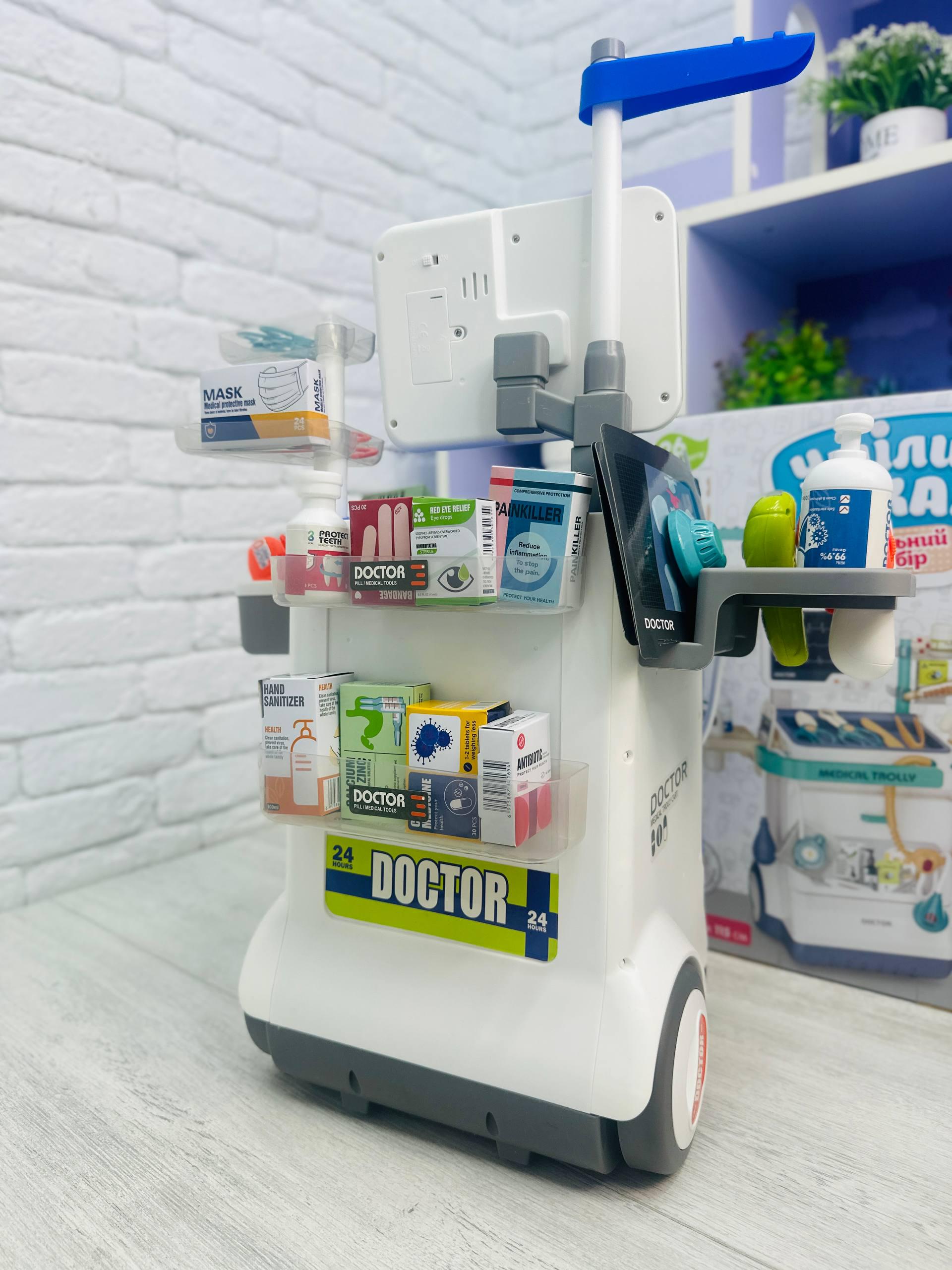 Детский набор врача со столом-тележкой 32 пр. Синий (2562) - фото 2 Детский набор врача со столом-тележкой 32 пр. Синий (2562) - фото 2