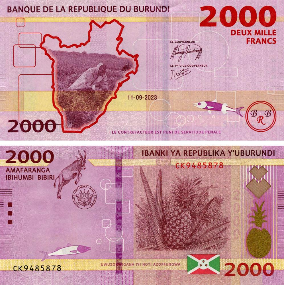 Коллекционная банкнота Бурунди 2000 франков 2023 UNC P52 (Б19184) Коллекционная банкнота Бурунди 2000 франков 2023 UNC P52 (Б19184)
