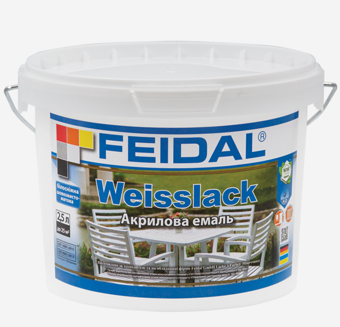 Эмаль акриловая Weisslack Feidal 2,5 л Белый шелковисто-матовый
