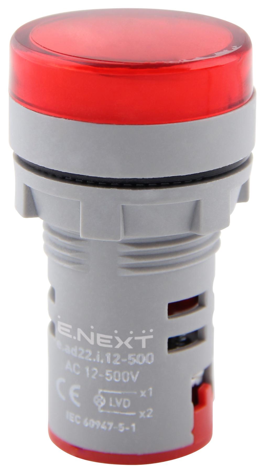 Лампа сигнальна E.NEXT e.ad22.i.12-500.red з індикатором напруги 22 мм LED 220 V АС 12-500V Червоний (s009034)