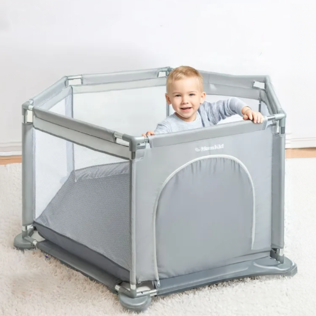 Детский игровой манеж-ограждение с металлическим каркасом и карманом для игрушек 125х113х64 см (Е500274)