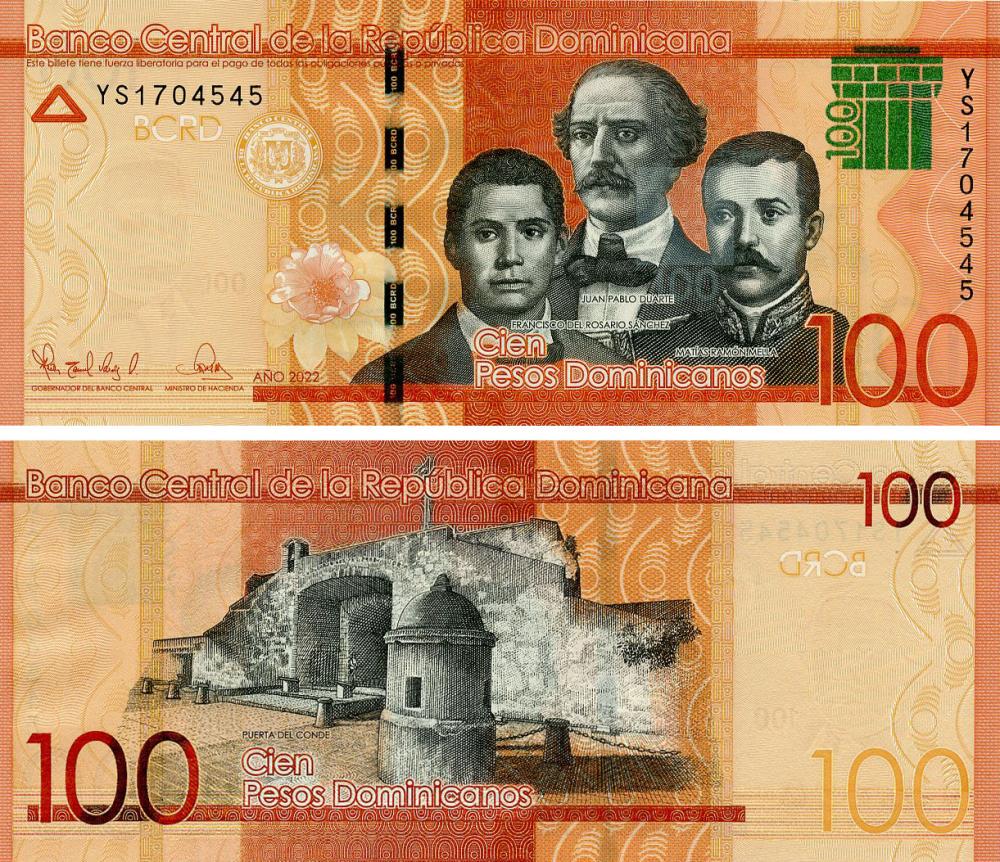 Коллекционная банкнота Доминикана 100 песо 2022 UNC (P190)