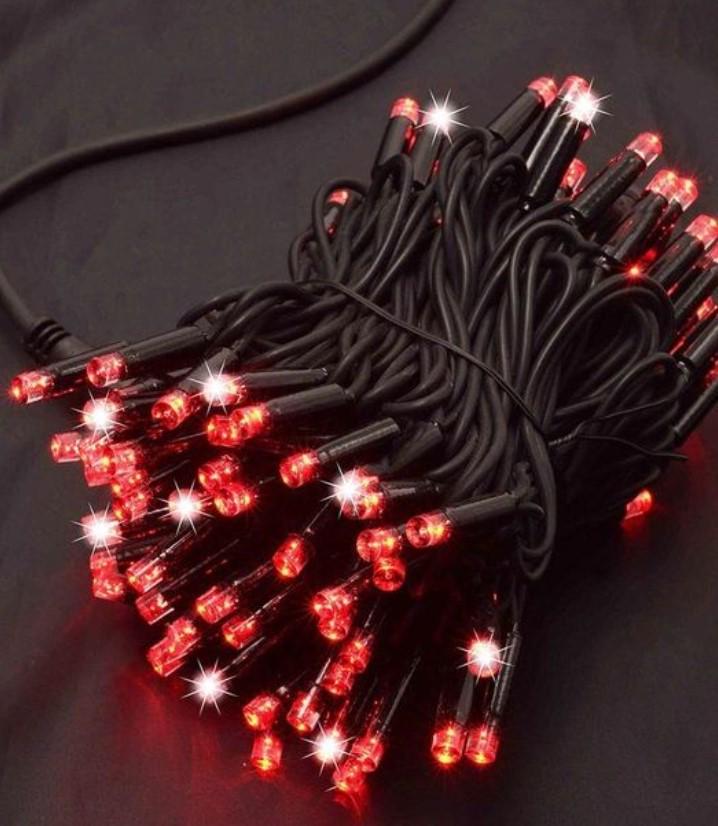 Гірлянда-нитка водонепроникна 100 LED на чорному дроті з перехідником 10 м Червоний (SZ-1431-050)
