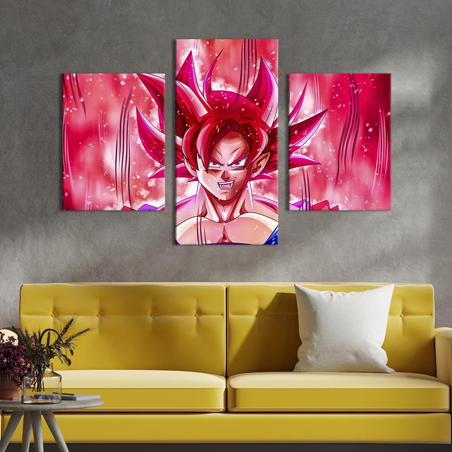 Картина на холсте триптих Протагонист аниме Розовый Гоку 66x40 см (1422-32)
