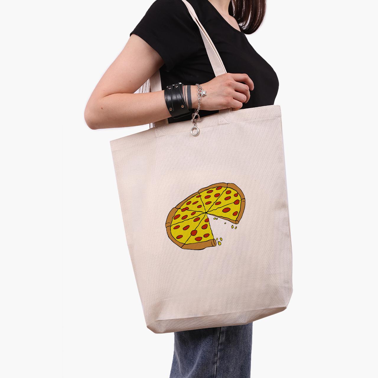 Эко сумка шоппер Pizza 41х39х8 см Бежевый (9227-2078-WTD)
