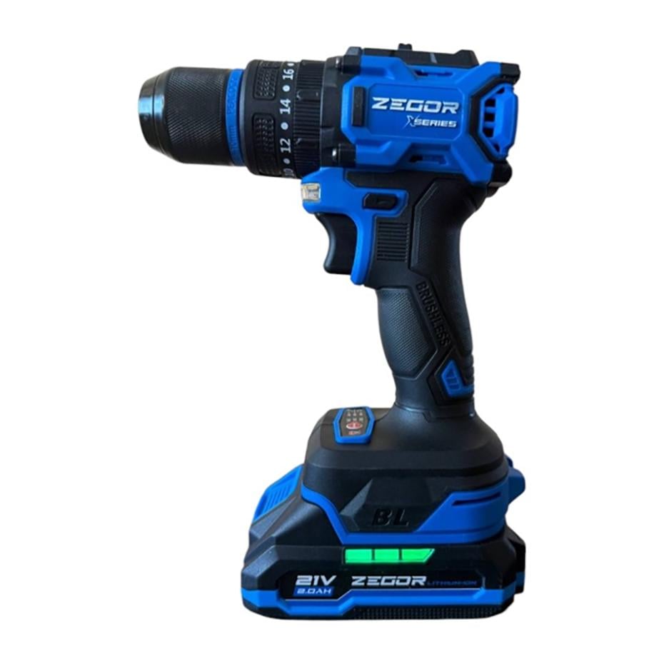 Шуруповерт ударний акумуляторний безщітковий Zegor CDAX-21BLH/21В/2 швидкості/2 батареї 21В 2Ач/реверс/підсвічування/кейс - фото 2