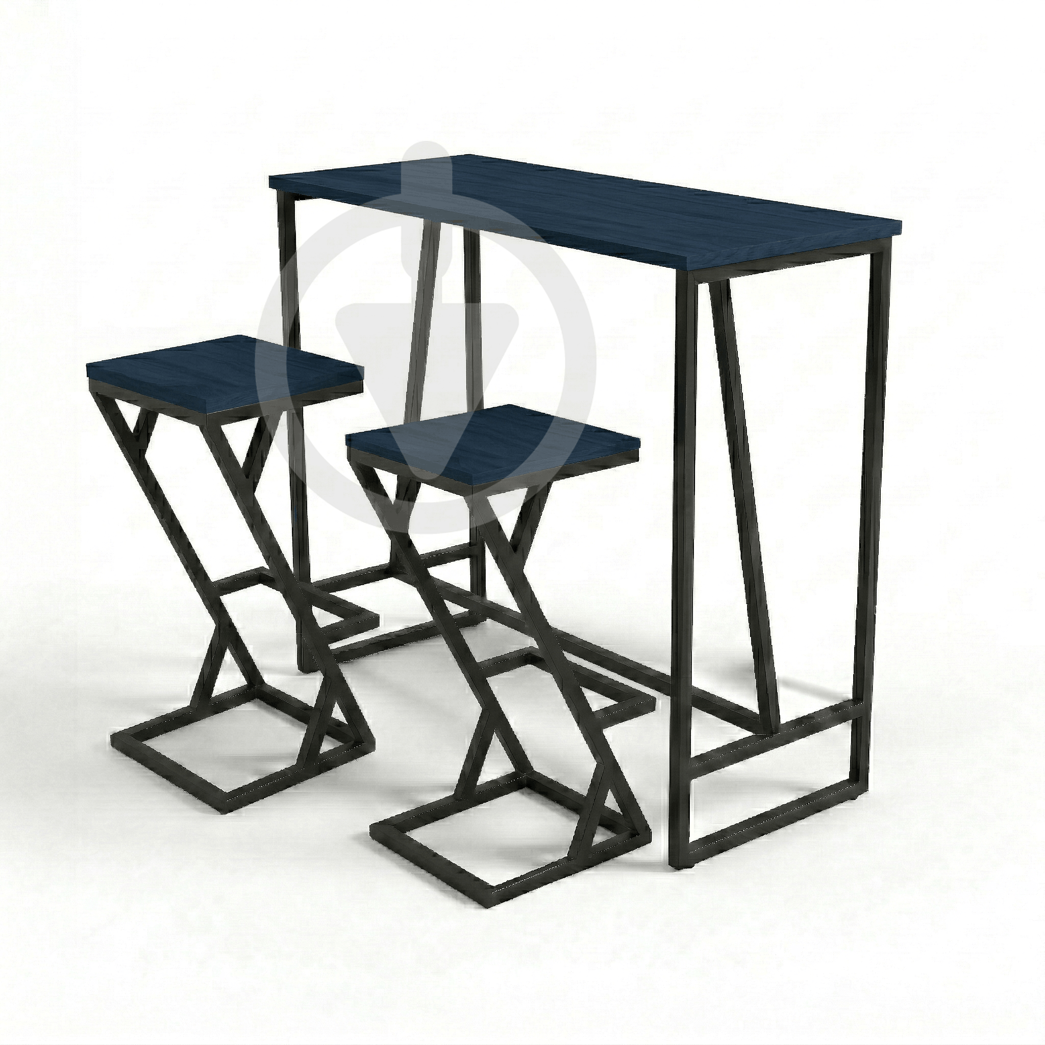 Барный стол со стульями AVVS Лофт 1110х470 мм натуральное дерево 20 мм/металлический каркас Черный/Графит